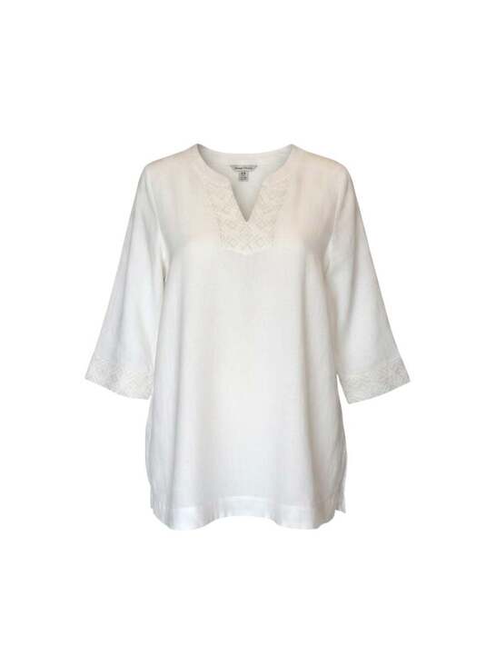 Tommy Bahama Tops - Tommy Bahama White Linen Embroidered Tunic Top Coastal Resort Beachy Size M